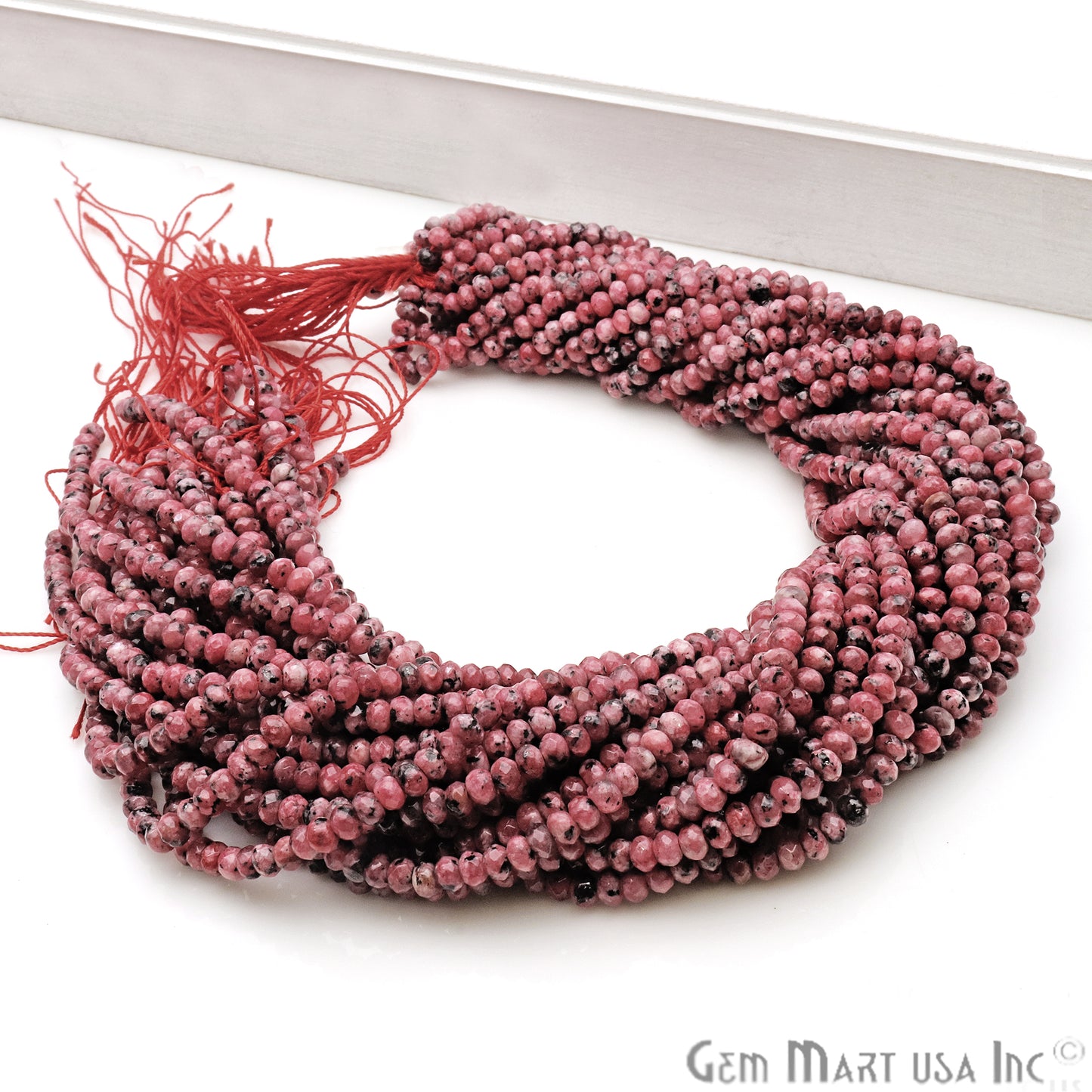 Rhodochrosite Jade 3-4mm Faceted Rondelle Beads Strands 14Inch - GemMartUSA