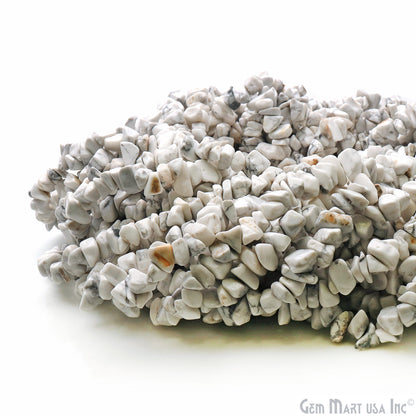 Howlite Chip Beads, 34 Inch, Natural Chip Strands, Drilled Strung Nugget Beads, 7-10mm, Polished, GemMartUSA (CHHW-70004)