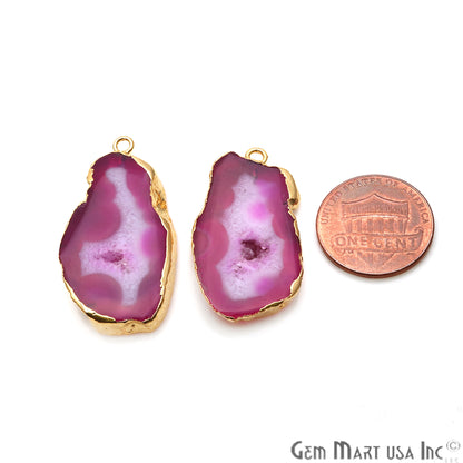 Agate Slice 35x17mm Organic Gold Electroplated Gemstone Earring Connector 1 Pair - GemMartUSA