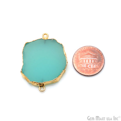 Aqua Chalcedony Petite Flat 40x29mm Gold Electroplated Single Bail Connector