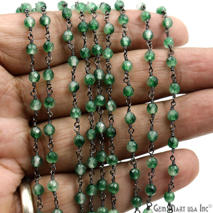 Emerald Jade Faceted Beads 4mm Oxidized Wire Wrapped Rosary Chain