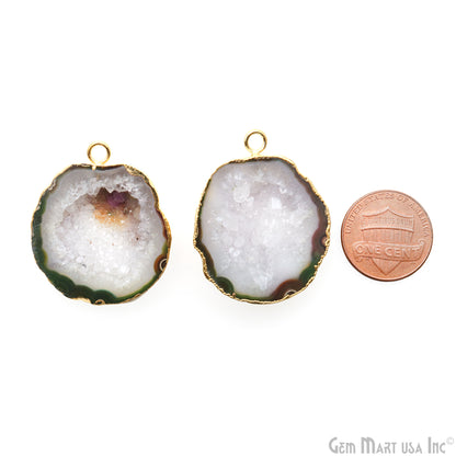 Geode Druzy 35x27mm Organic Gold Electroplated Single Bail Gemstone Earring Connector 1 Pair