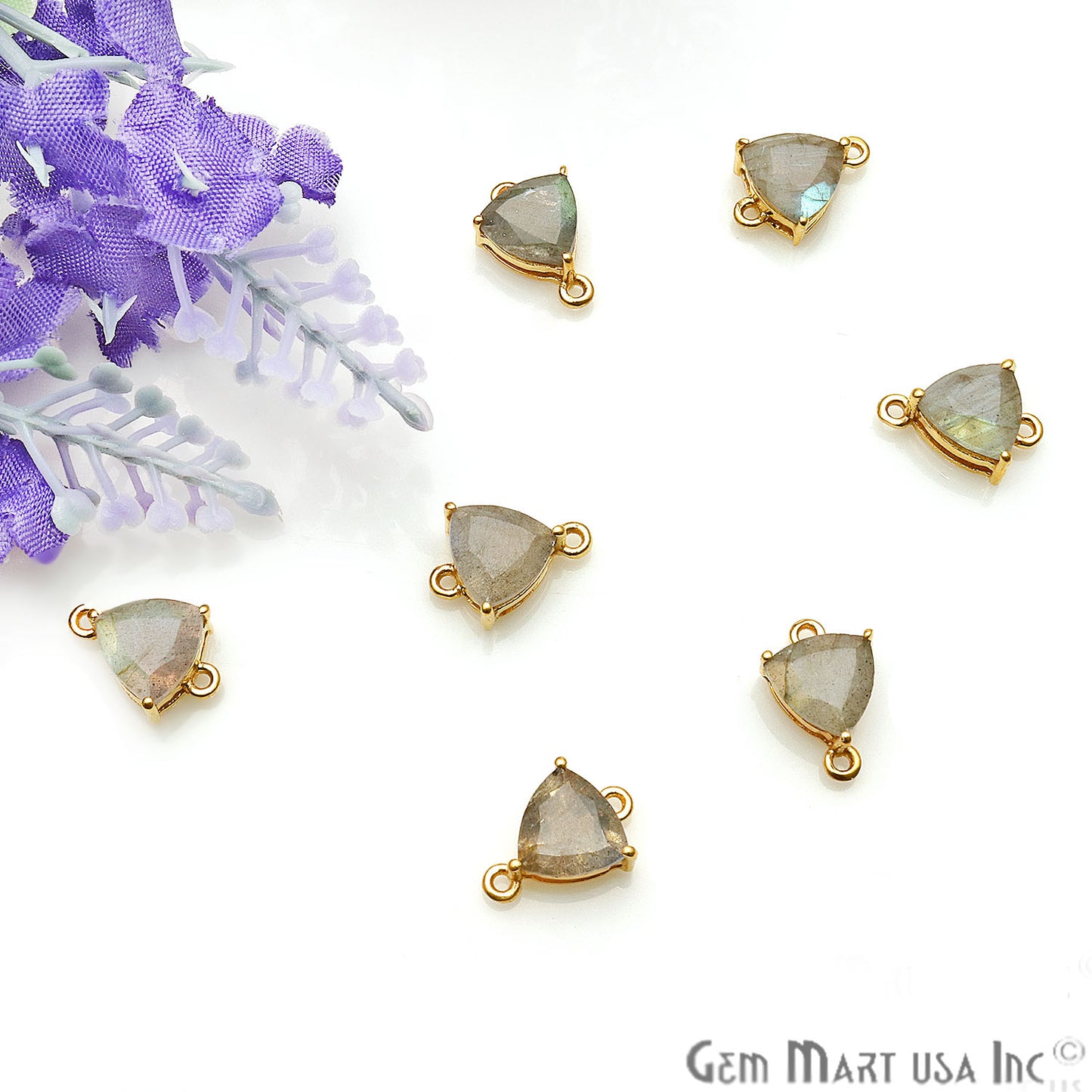 Labradorite Prong Setting Gold Plated Flashy Gemstone Connector - GemMartUSA