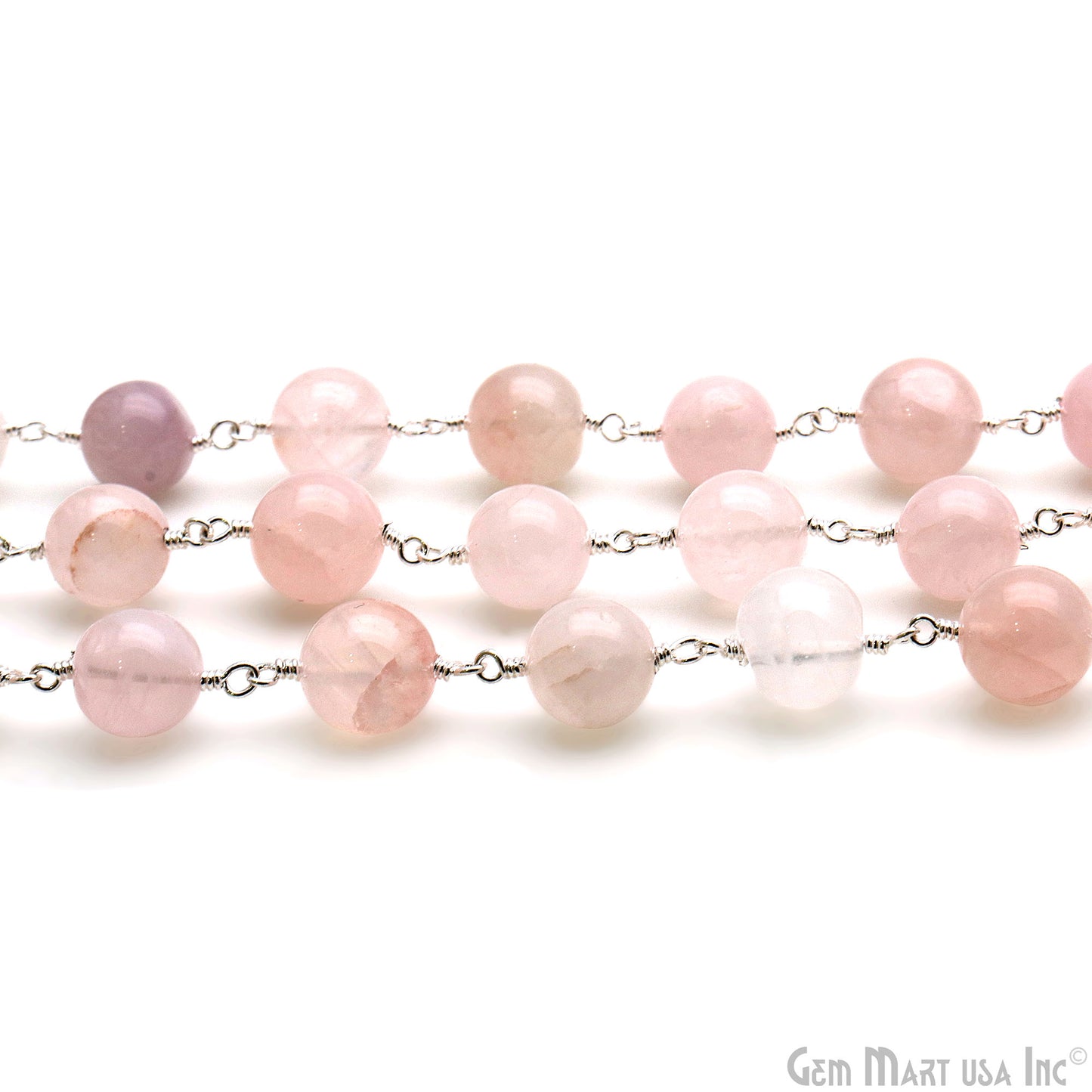 Rose Quartz 8-9mm Silver Plated Cabochon Beads Rosary Chain