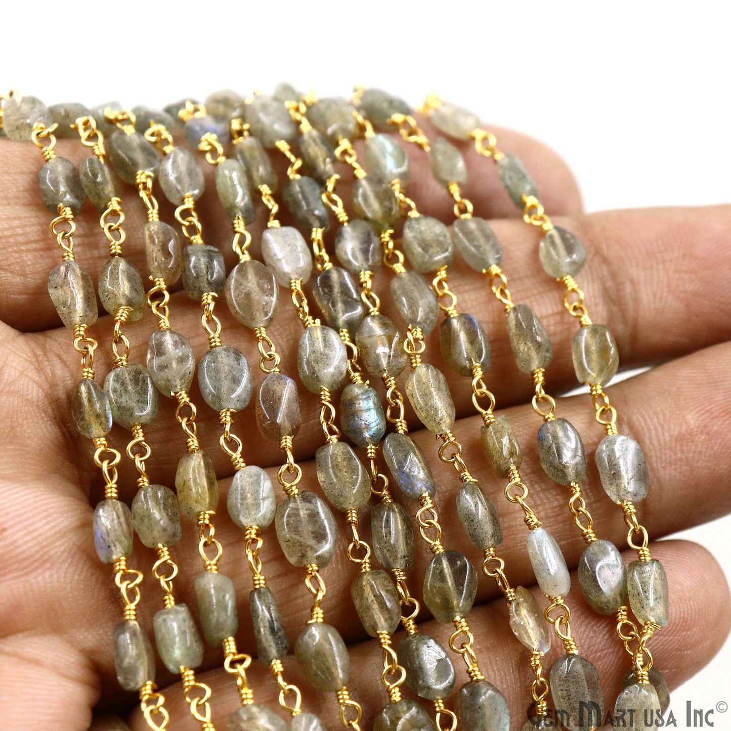 Labradorite 8x5mm Tumble Beads Gold Plated Rosary Chain