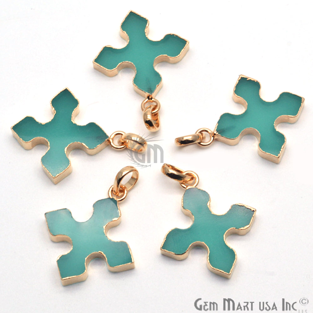 Gold Plated Gemstone 29x25mm Medieval Cross Shape Pendant (Pick Gemstone) - GemMartUSA