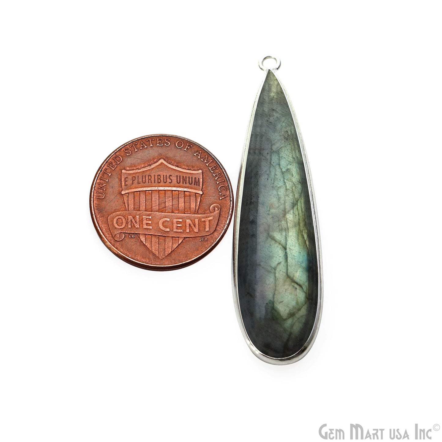 Flashy Labradorite Cabochon 39x10mm Pears Single Bail Silver Plated Gemstone Connector