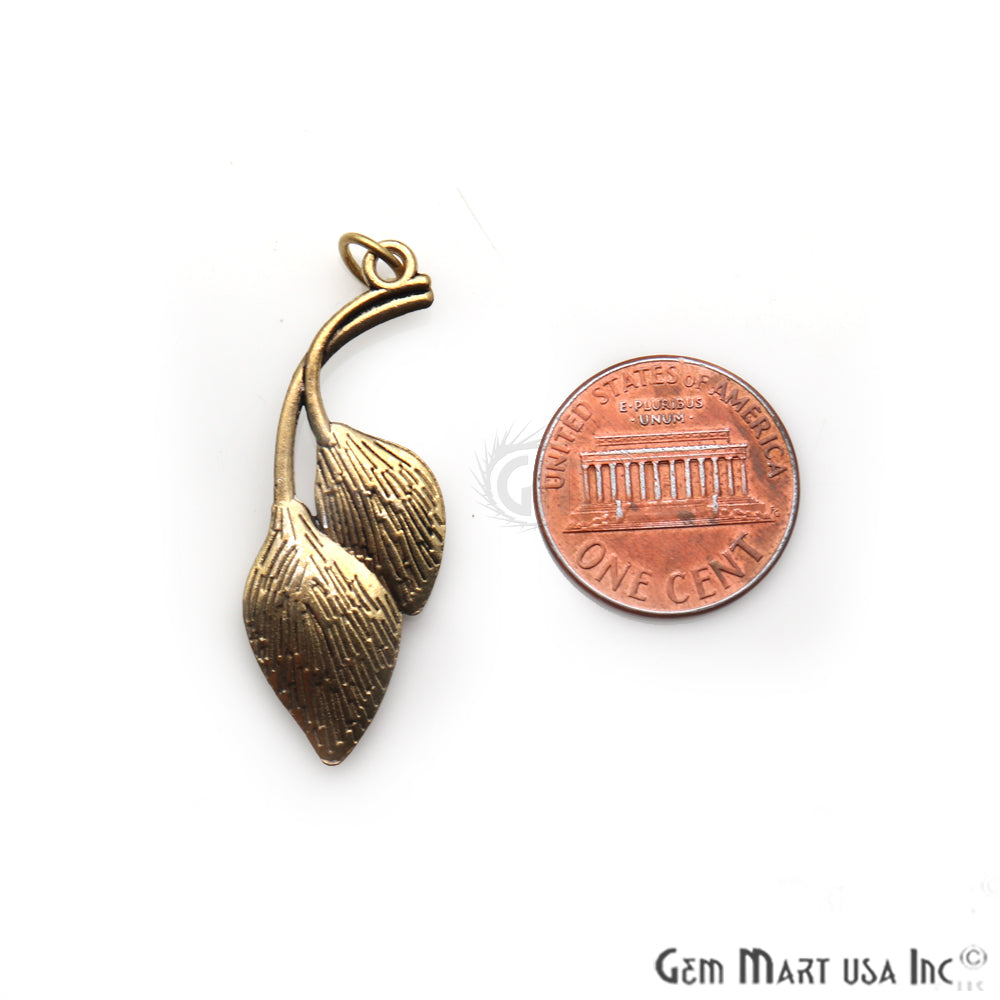 Leaf Shape Antique Plated 37x15mm Charm For Bracelets & Pendants - GemMartUSA