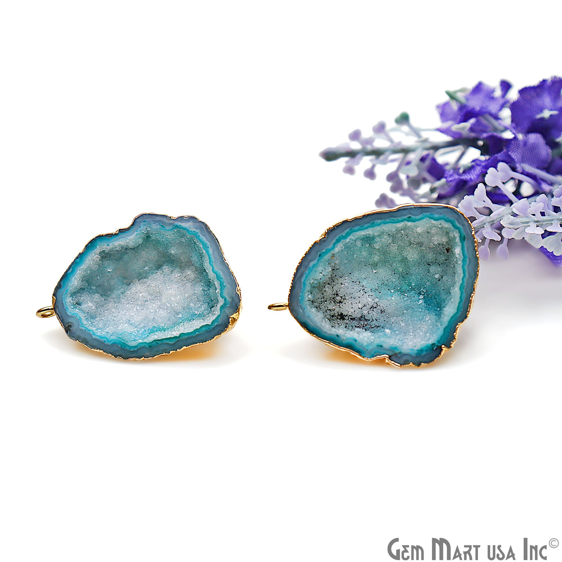 DIY Agate Slice Geode Druzy 25x35mm Gold Electroplated Loop Connector Studs Earrings - GemMartUSA