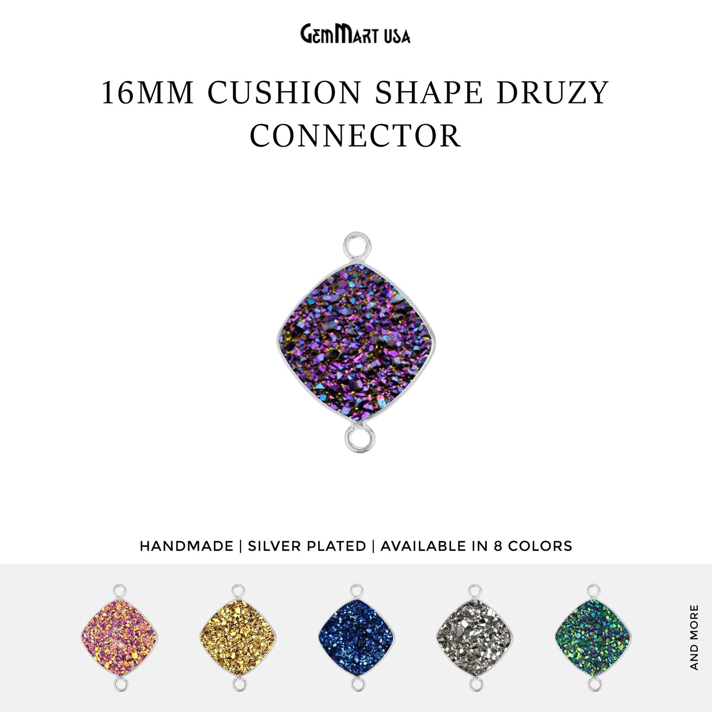 Natural Titanium Druzy 16mm Cushion Silver Double Bail Bezel Connector