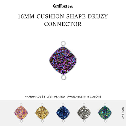 Natural Titanium Druzy 16mm Cushion Silver Double Bail Bezel Connector
