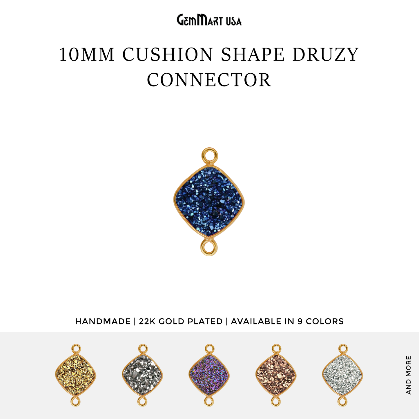 Natural Titanium Druzy 10mm Cushion Gold Bezel Double Bail Connector