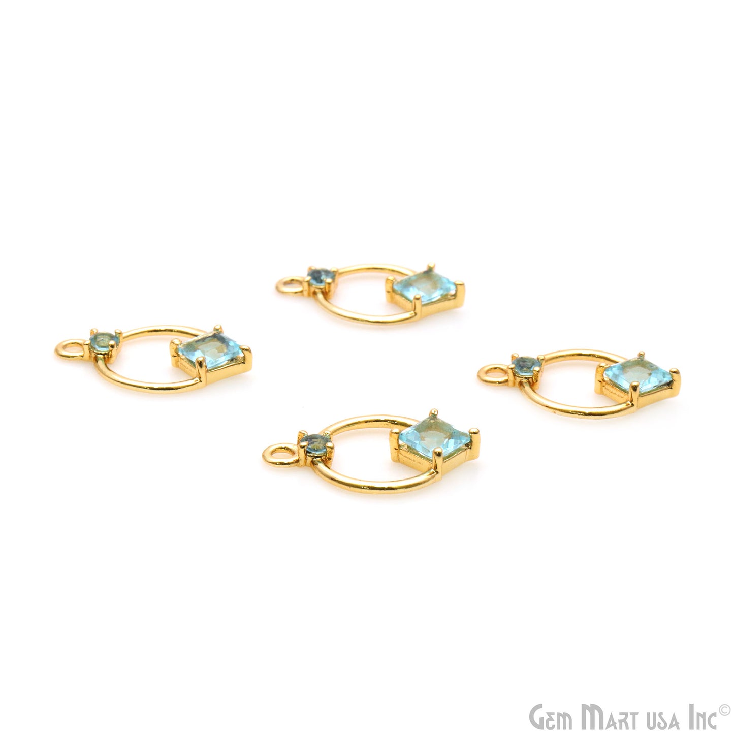 DIY Blue Topaz Gold Plated Round Single Bail Connector 1pc