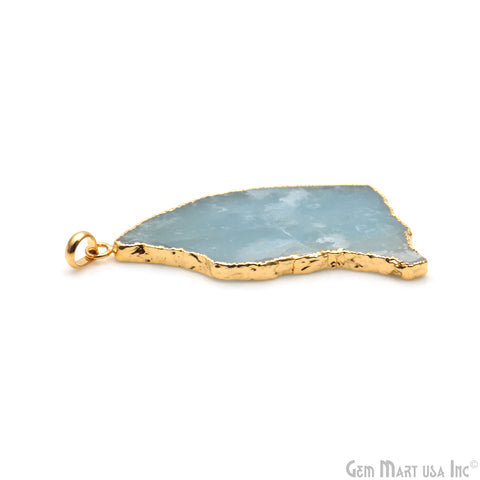 Aquamarine Free Form shape 59x35mm Gold Electroplated Gemstone Single Bail Pendant