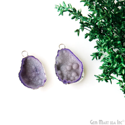 Geode Druzy 21x31mm Organic Silver Electroplated Single Bail Gemstone Earring Connector 1 Pair