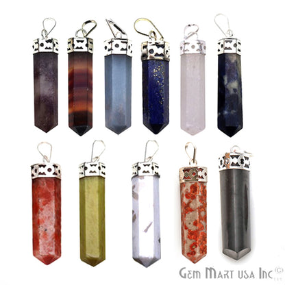 DIY Healing Gemstone Silver Pencil Point Ornate Pendant 1pc (Pick Stone) - GemMartUSA