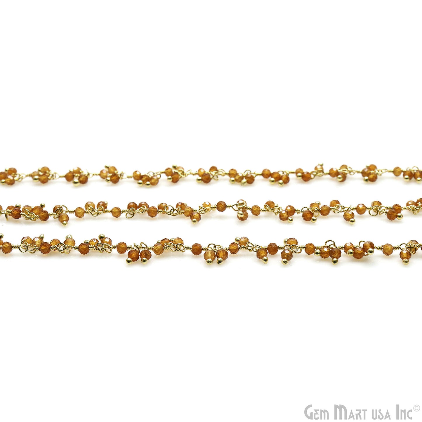 Citrine Faceted 2-2.5mm Beads Gold Wire Wrapped Cluster Dangle Rosary Chain