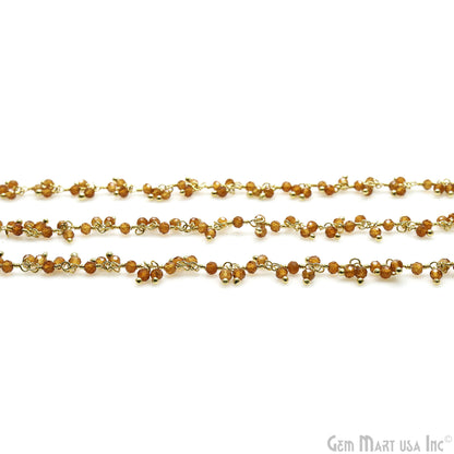 Citrine Faceted 2-2.5mm Beads Gold Wire Wrapped Cluster Dangle Rosary Chain