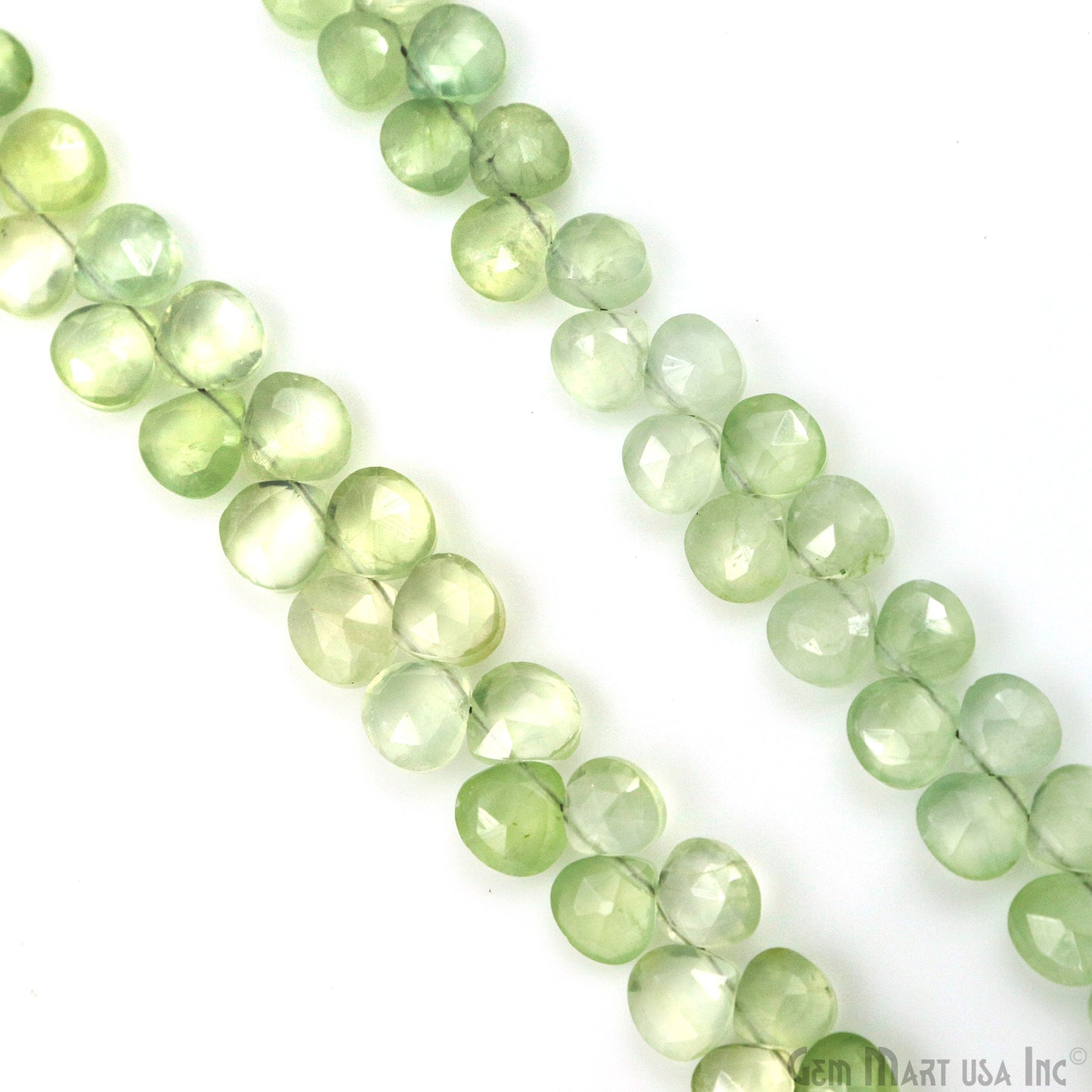 Prehnite Heart Beads, 8 Inch Gemstone Strands, Drilled Strung Briolette Beads, Heart Shape, 7mm