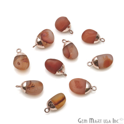 Rough Carnelian Matte Beads Organic 18x13mm Rose Gold Electroplated Pendant Connector - GemMartUSA