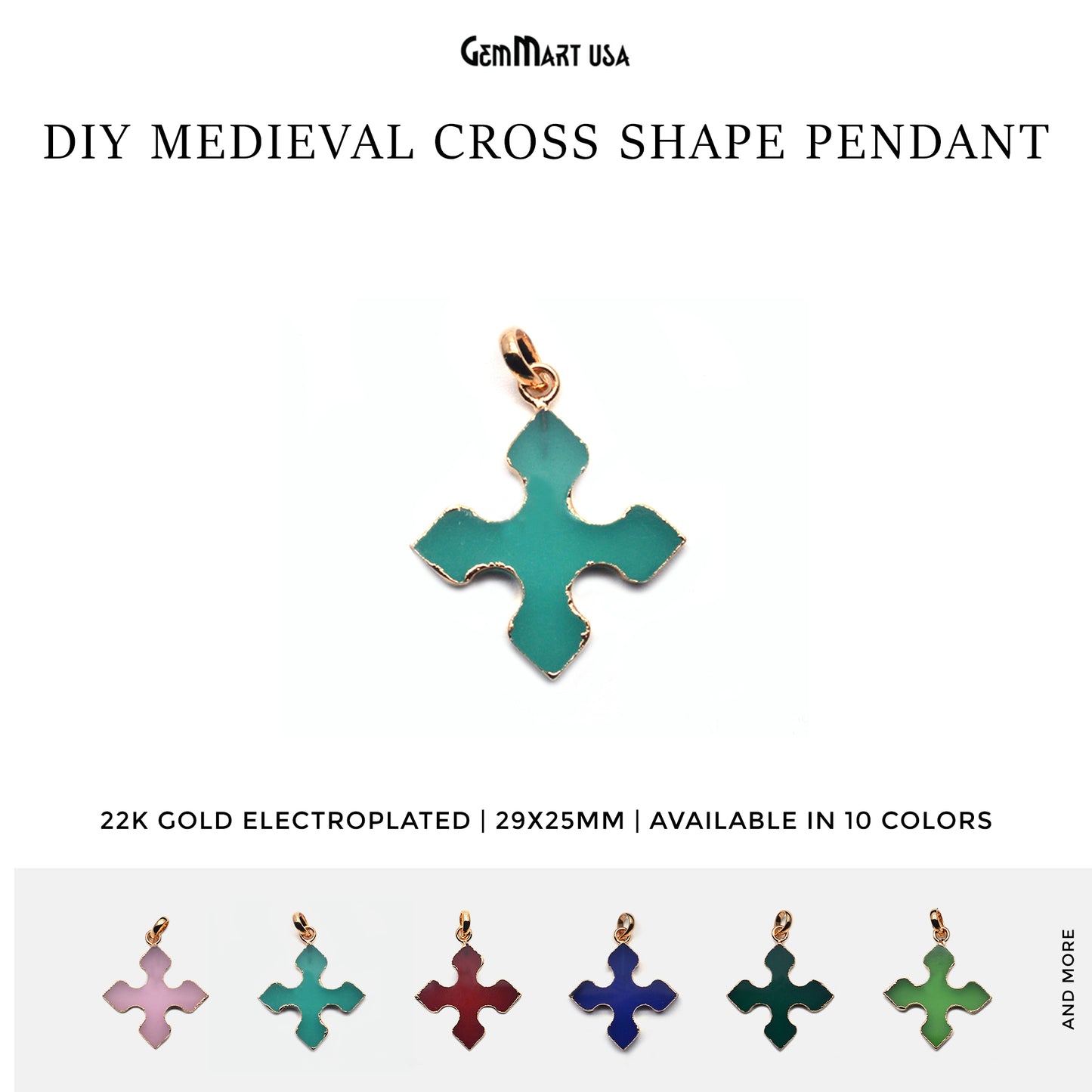 Gold Plated Gemstone 29x25mm Medieval Cross Shape Pendant (Pick Gemstone)