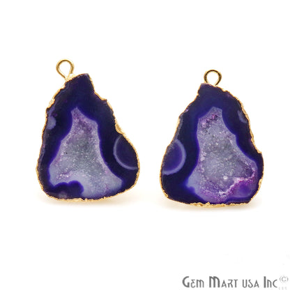 DIY Geode Druzy 27x19mm Gold Electroplated Loop Connector Studs Earrings - GemMartUSA