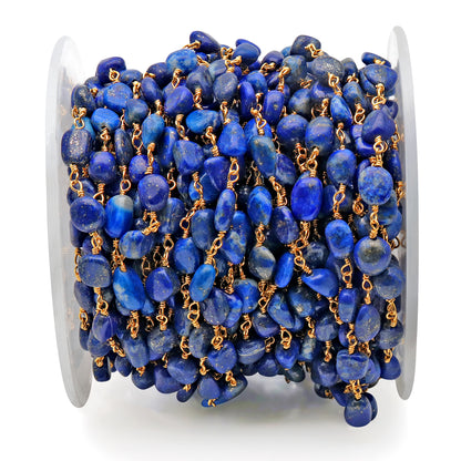 Lapis 8x5mm Tumble Beads Gold Plated Rosary Chain