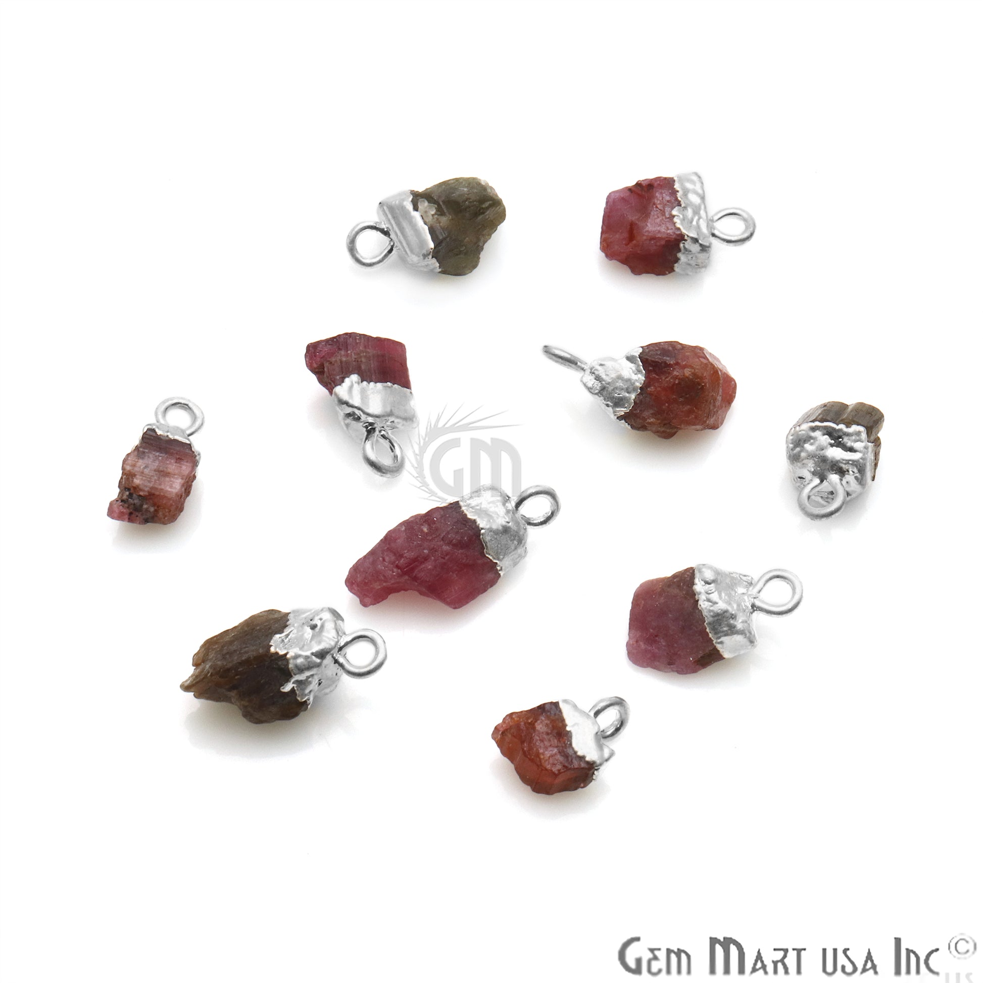 Rough Multi Tourmaline Organic 13X7mm Silver Electroplated Pendant Connector - GemMartUSA