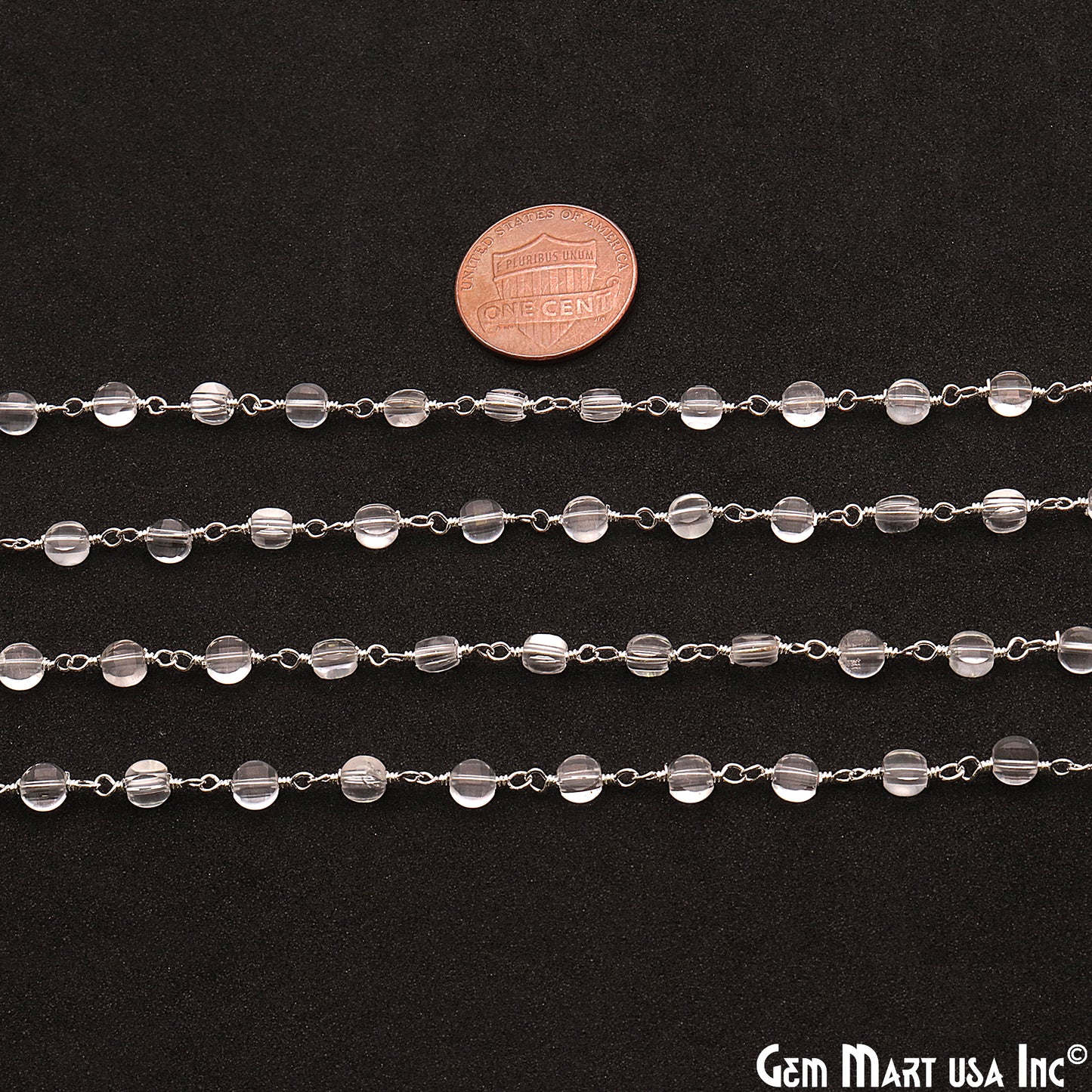 Crystal Faceted 3-4mm Silver Wire Wrapped Rosary Chain - GemMartUSA