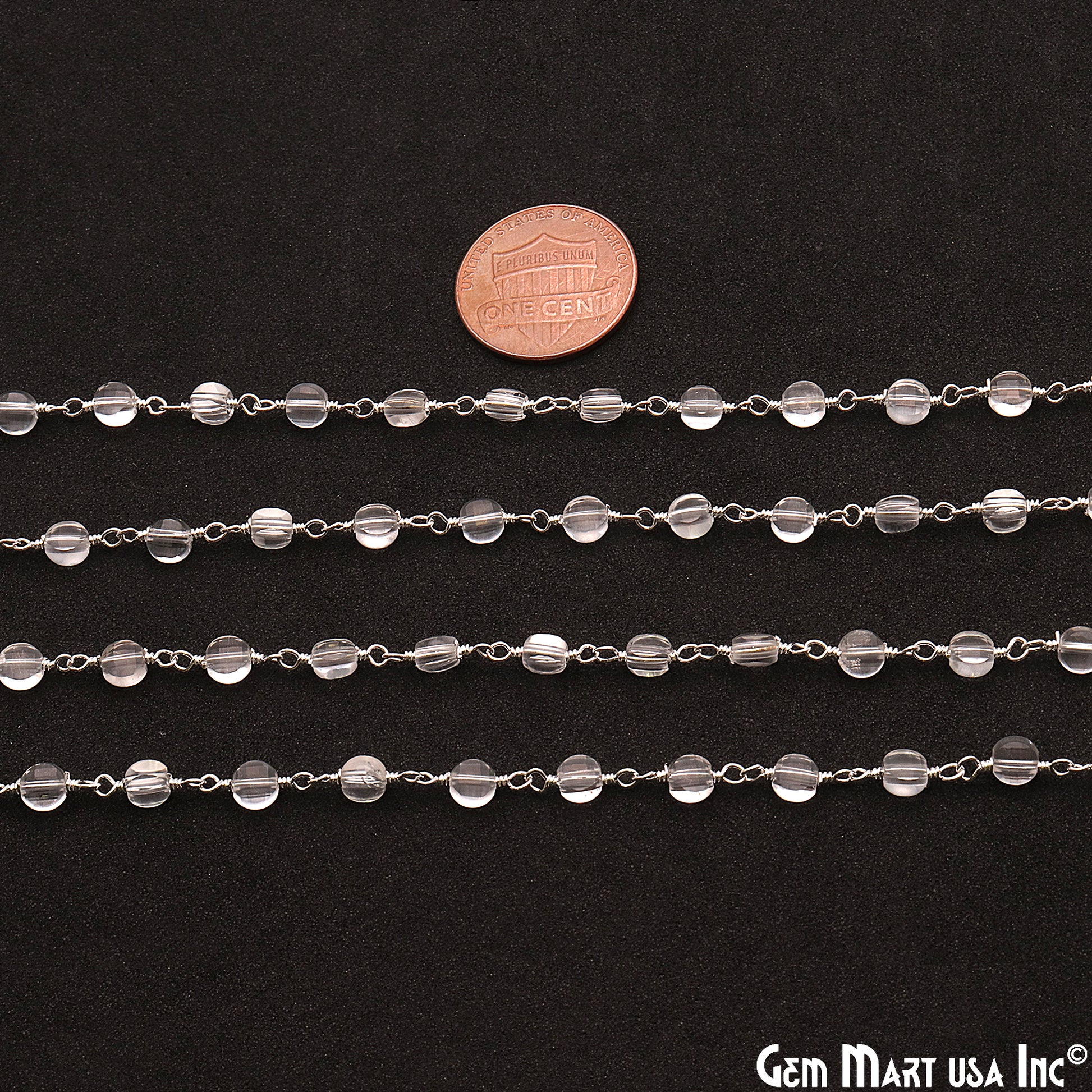Crystal Faceted 3-4mm Silver Wire Wrapped Rosary Chain - GemMartUSA