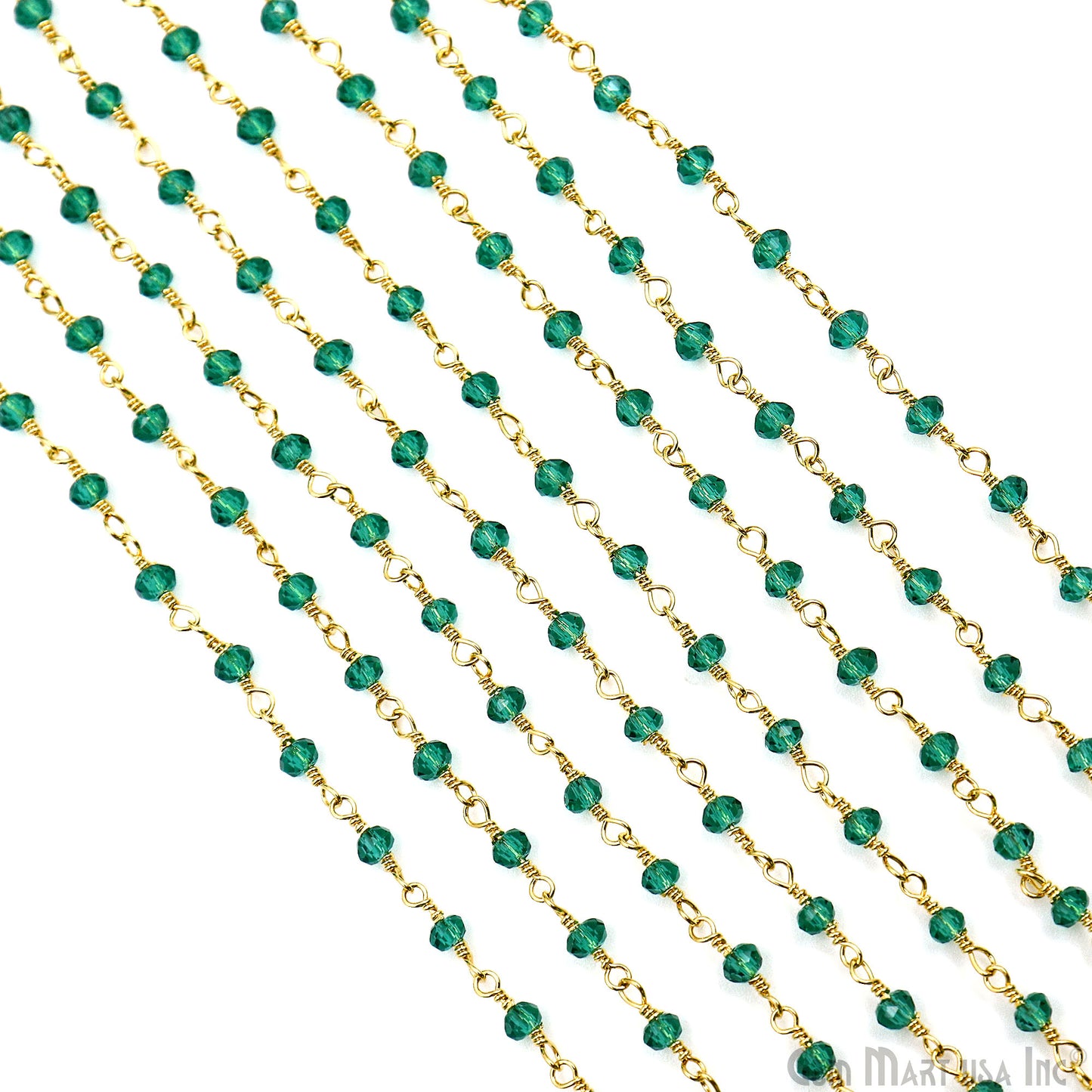 Green Cubic Zirconia Faceted Beads 2.5-3mm Gold Plated Gemstone Rosary Chain
