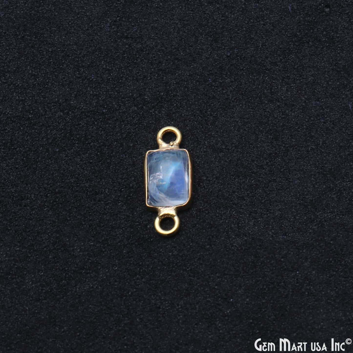 Rainbow Moonstone Cabochon 6x8mm Rectangle Double Bail Gold Bezel Connector