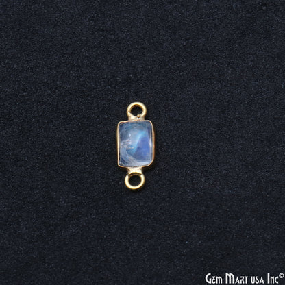 Rainbow Moonstone Cabochon 6x8mm Rectangle Double Bail Gold Bezel Connector