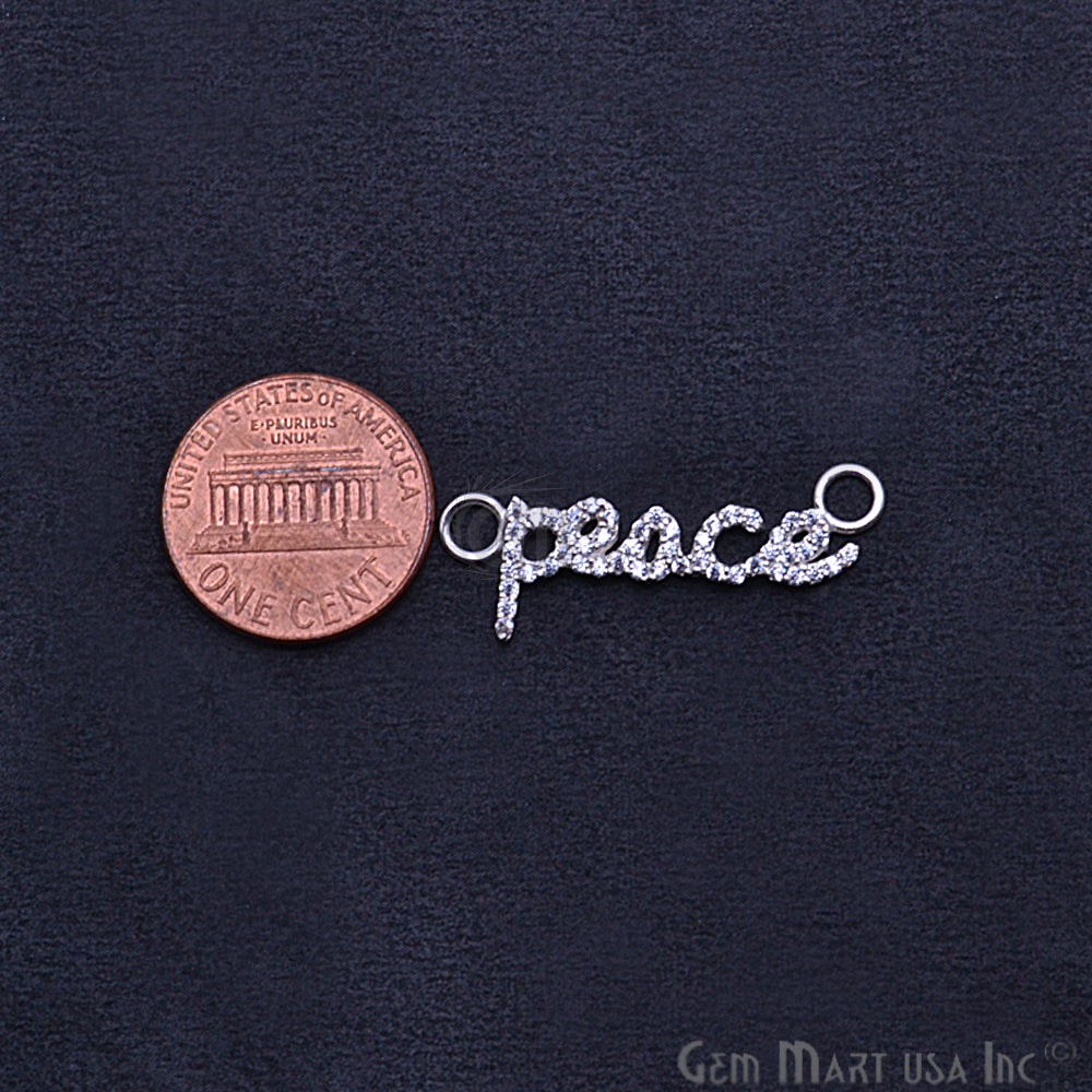 Cubic Zircon Pave 'Peace' Silver Charm For Bracelet & Pendants - GemMartUSA