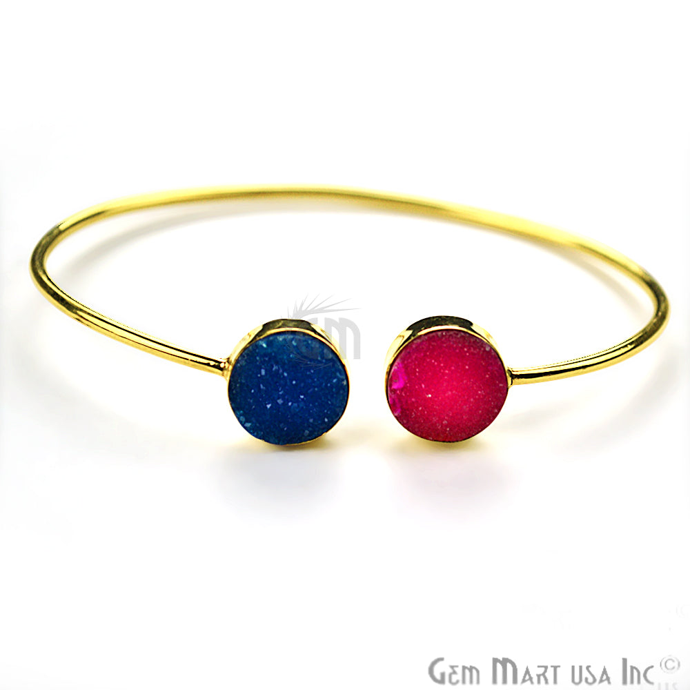 Double Druzy Gemstone Gold Plated Adjustable Bangle Bracelets (Pick Color) - GemMartUSA (744904327215)