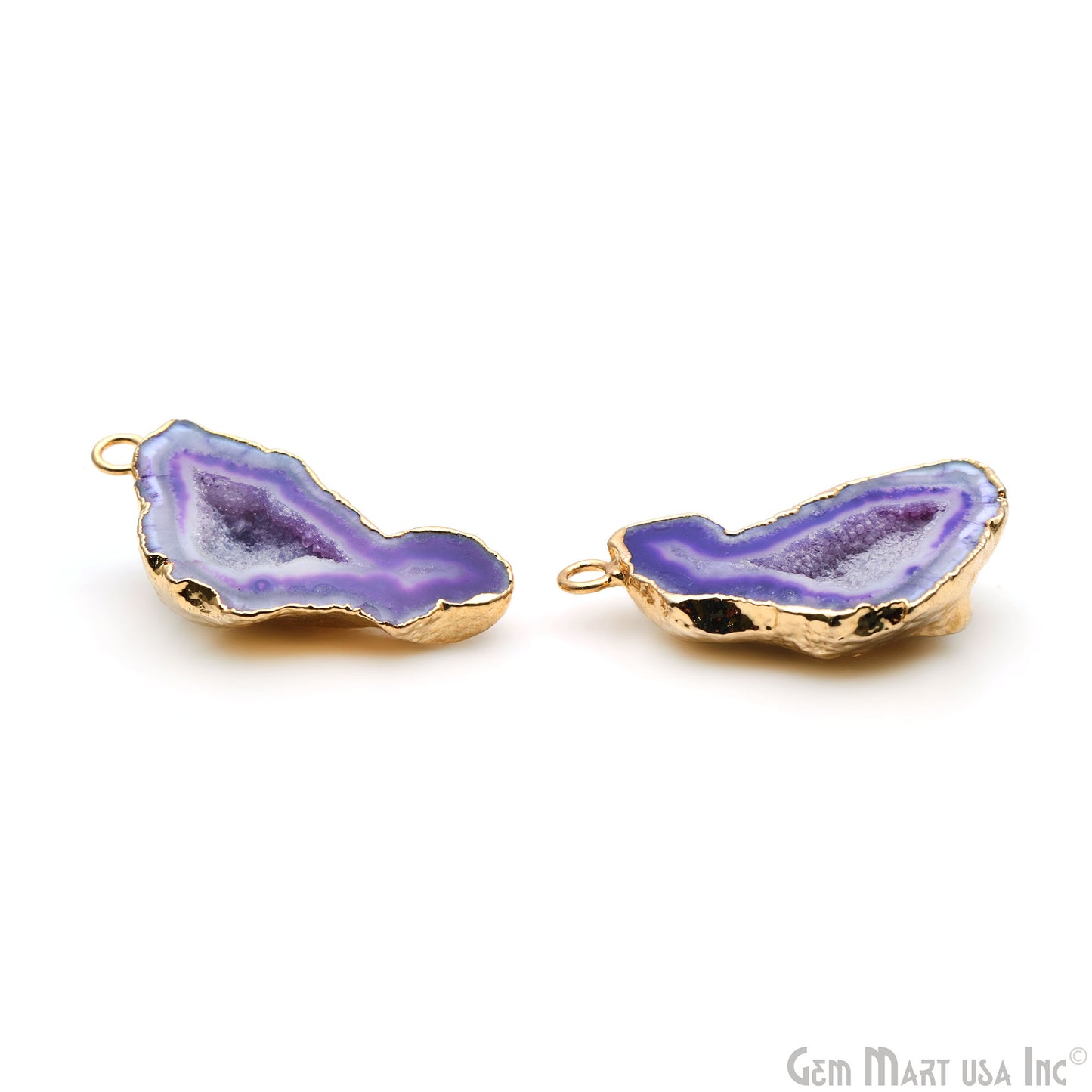 Geode Druzy 37x17mm Organic Gold Electroplated Single Bail Gemstone Earring Connector 1 Pair