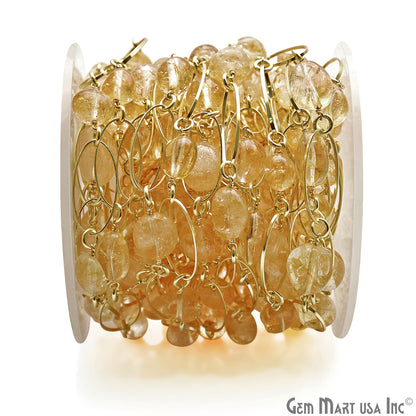 Golden Rutile With Gold Plated Oval Finding Rosary Chain - GemMartUSA