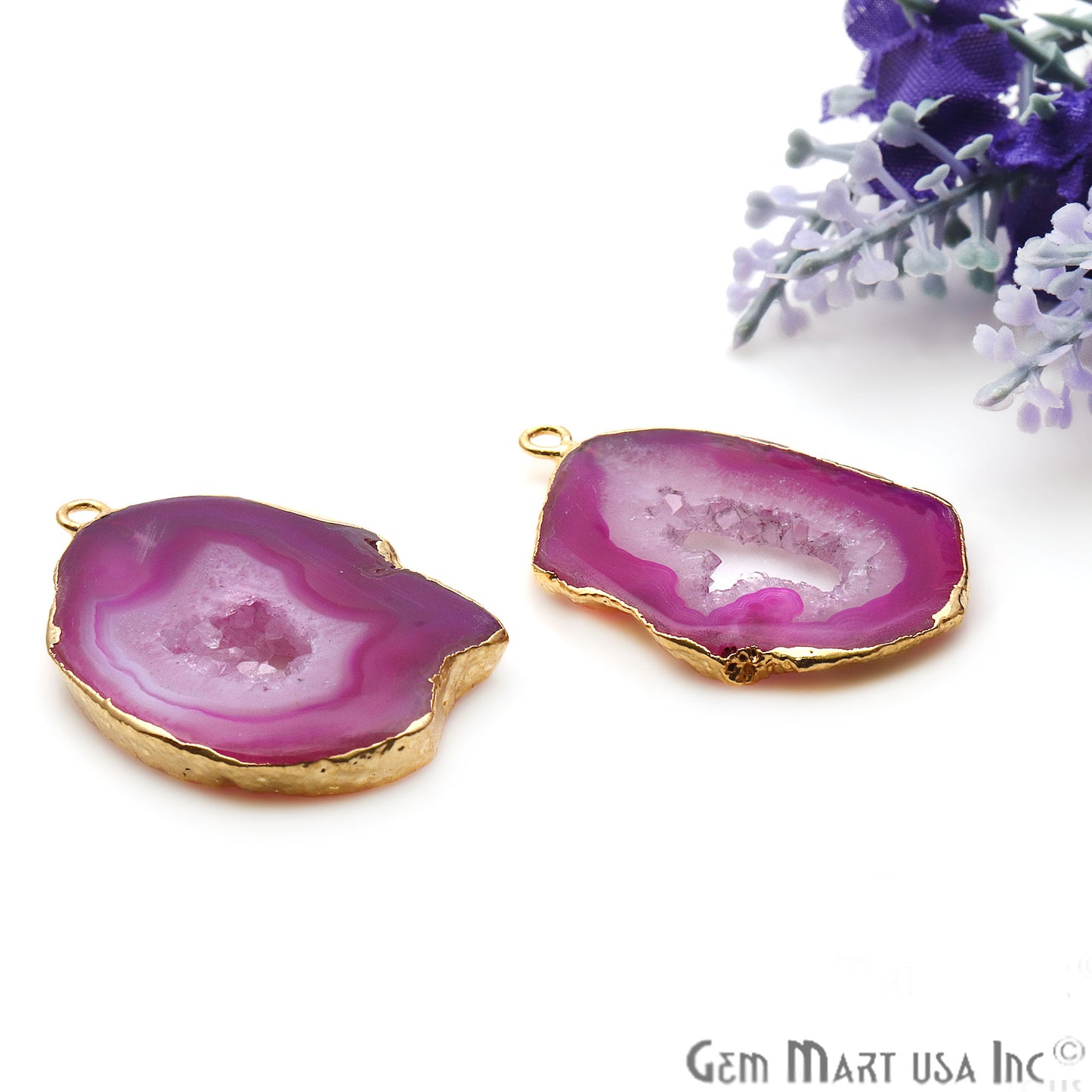 Agate Slice 35x25mm Organic Gold Electroplated Gemstone Earring Connector 1 Pair - GemMartUSA