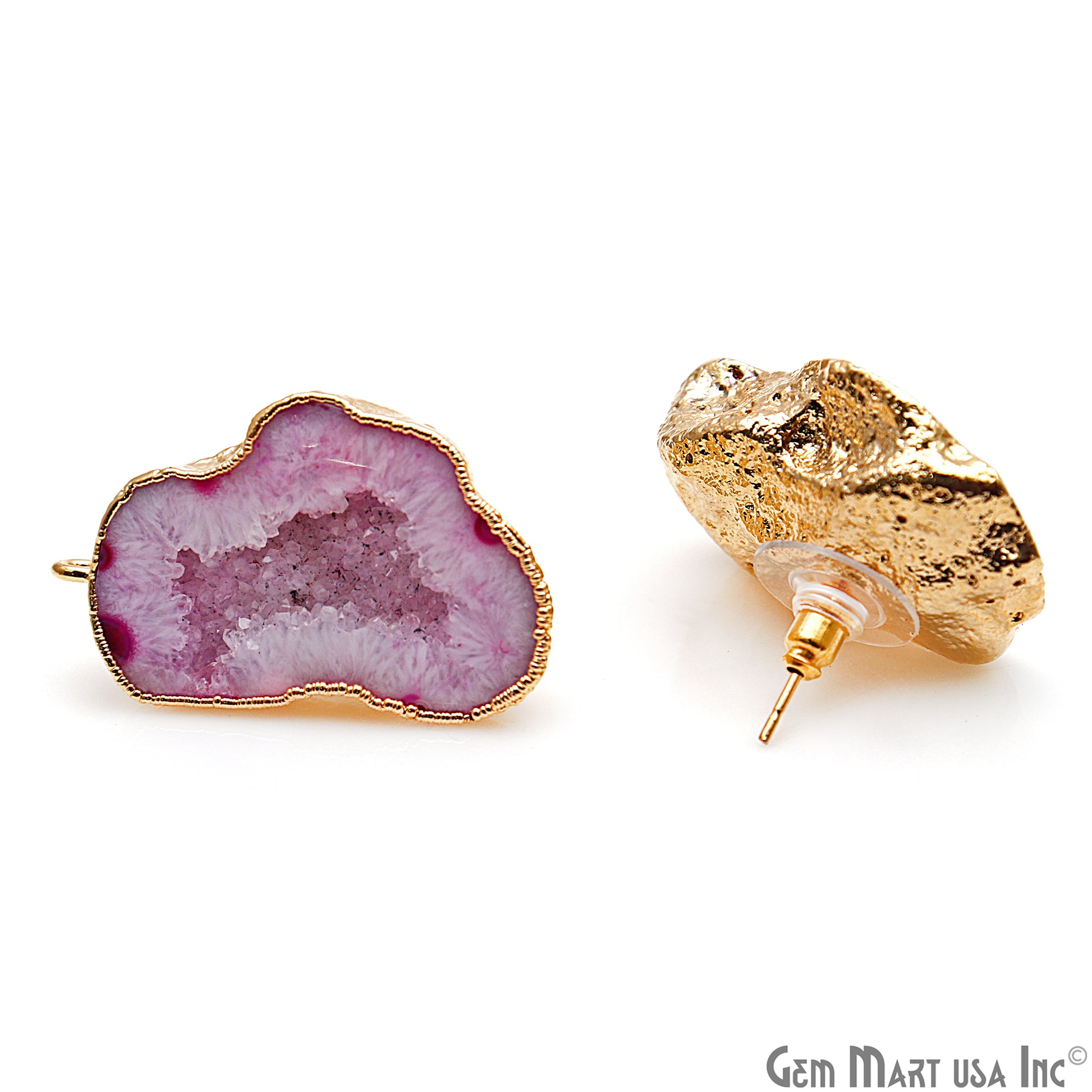 DIY Agate Slice Geode Druzy 35x22mm Gold Electroplated Loop Connector Studs Earrings - GemMartUSA