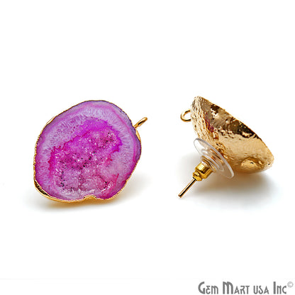 DIY Agate Slice Geode Druzy 31x21mm Gold Electroplated Loop Connector Studs Earrings - GemMartUSA