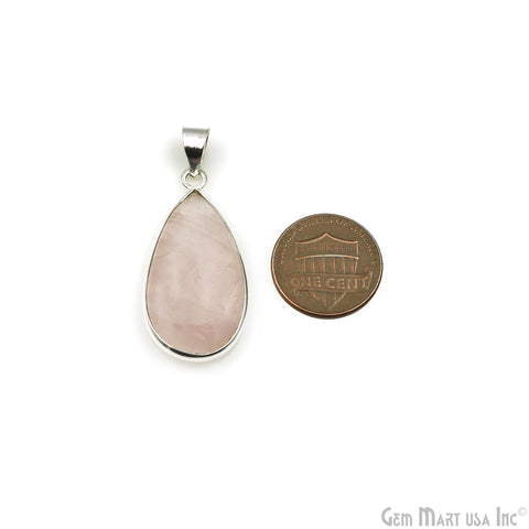 Rose Quartz Gemstone Pears 35x18mm Sterling Silver Necklace Pendant 1PC