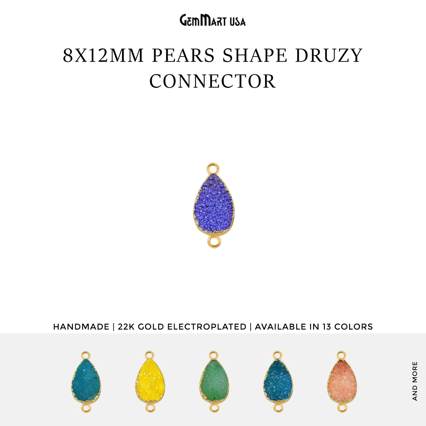 Druzy Gold Electroplated 8x12mm Pears Double Bail Gemstone Connector