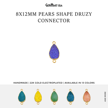 Druzy Gold Electroplated 8x12mm Pears Double Bail Gemstone Connector