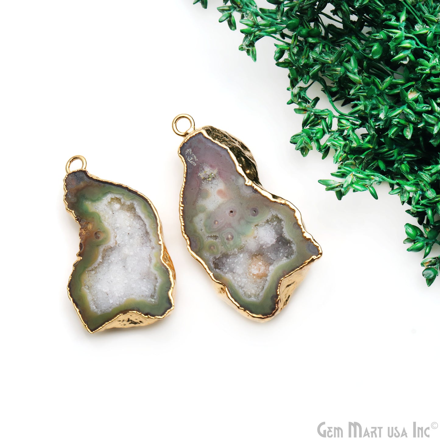 Geode Druzy 45x22mm Organic Gold Electroplated Single Bail Gemstone Earring Connector 1 Pair