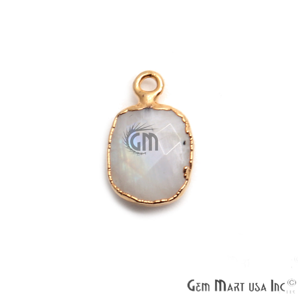 Rainbow Moonstone Octagon 10x12mm Gold Electroplated Single Bail Gemstone Connector - GemMartUSA