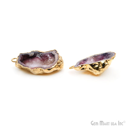 Geode Druzy 40x20mm Organic Gold Electroplated Single Bail Gemstone Earring Connector 1 Pair