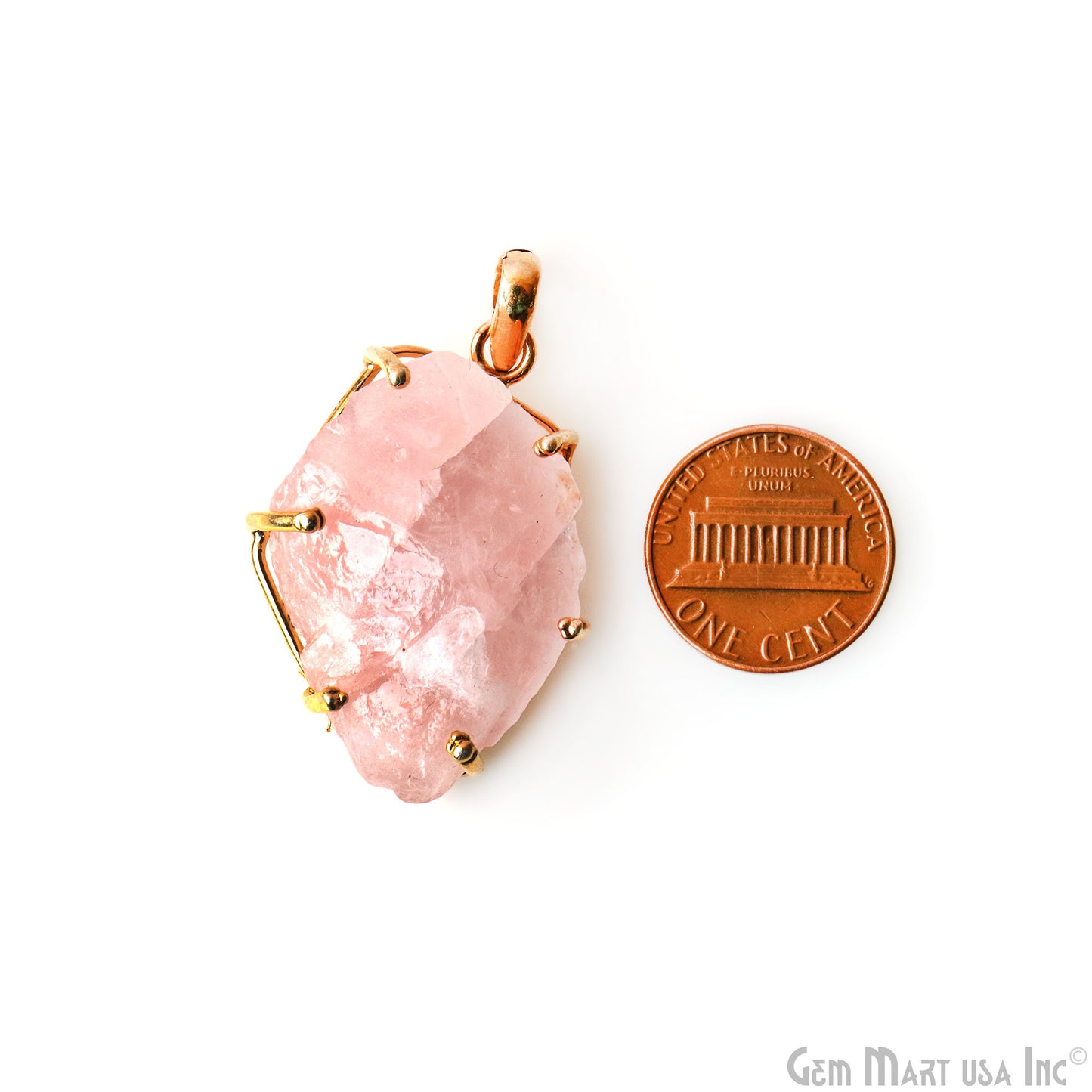 Natural Morganite Organic 36x24mm Gold Plated Prong Setting Single Bail Gemstone Pendant