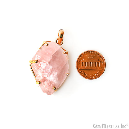 Natural Morganite Organic 36x24mm Gold Plated Prong Setting Single Bail Gemstone Pendant