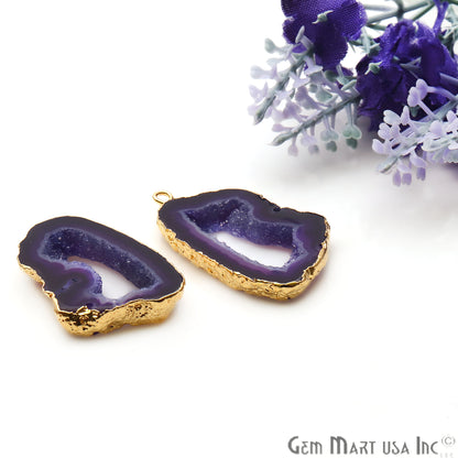 Agate Slice 12x35mm Organic Gold Electroplated Gemstone Earring Connector 1 Pair - GemMartUSA