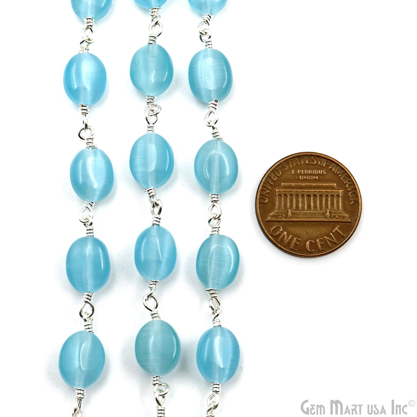 Blue Monalisa Tumble Beads 12x5mm Silver Plated Gemstone Rosary Chain